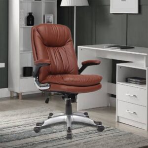 Leatherette Office Chair Adjustable Arm Chair Brown - WeftKart