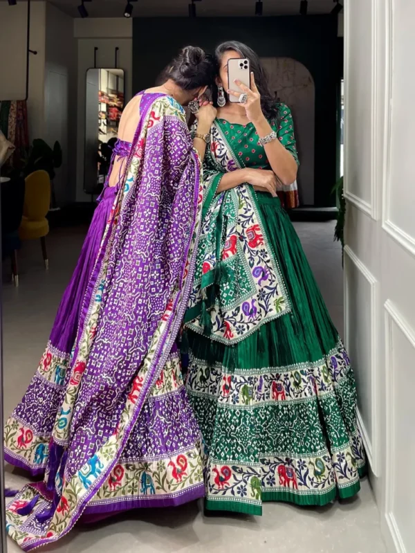 Crush Dola silk Lehenga Choli With A Gorgeous Design Of Bandhej Print And Patola Print Navaratri Lehengas - WeftKart