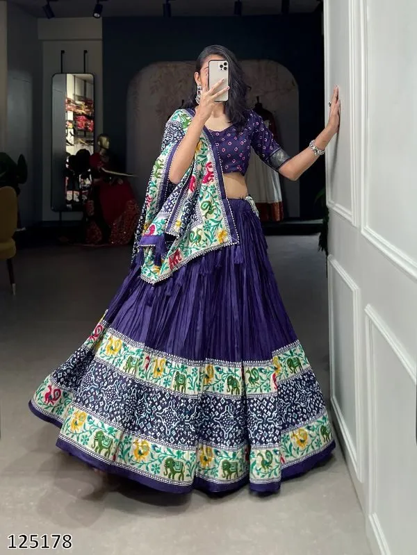 Crush Dola silk Lehenga Choli With A Gorgeous Design Of Bandhej Print And Patola Print Navaratri Lehengas - WeftKart