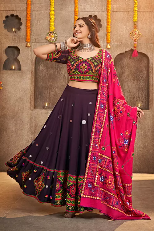 Embroidered With Mirror Work Navratri Chaniya Choli