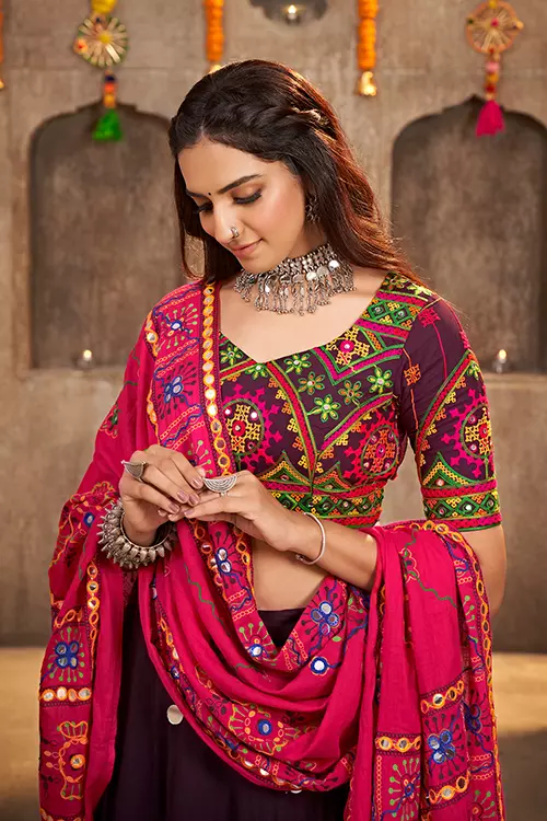 Embroidered With Mirror Work Navratri Chaniya Choli