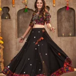 Black Designer Mirror Work With Embroidered Chaniya Choli For Navratri Festival