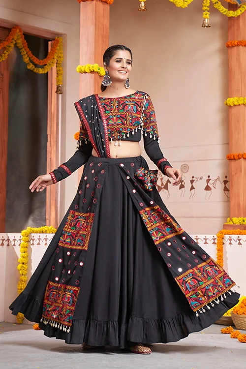 Fancy Chaniya Choli with Exclusive Black Embroidered Work