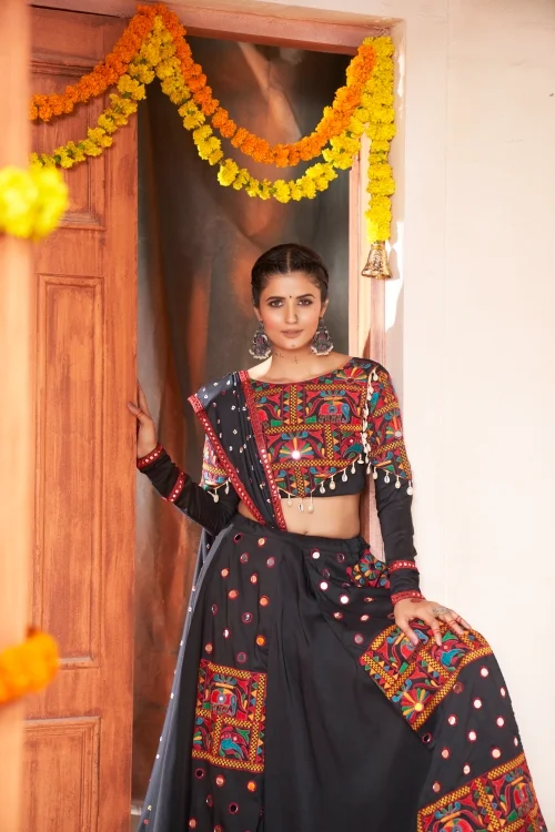 Fancy Chaniya Choli with Exclusive Black Embroidered Work