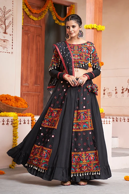 Fancy Chaniya Choli with Exclusive Black Embroidered Work