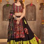 Black And Green Designer Embroidered Mirror Work Navratri Chaniya Choli
