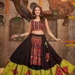 Black And Green Designer Embroidered Mirror Work Navratri Chaniya Choli