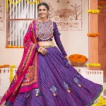 Blue Mirror Work Rayon Navratri Wear Lehenga Choli