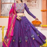 Blue Mirror Work Rayon Navratri Wear Lehenga Choli
