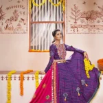 Blue Mirror Work Rayon Navratri Wear Lehenga Choli
