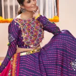 Blue Mirror Work Rayon Navratri Wear Lehenga Choli