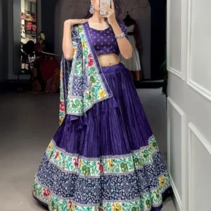 Wedding Wear Lehenga Choli Blue Patola Print Dola Silk