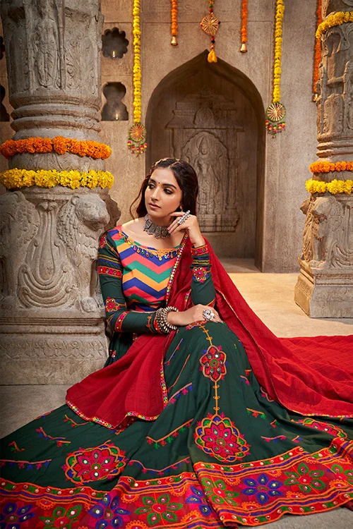 Green Embroidered Perfect Beautiful Navratri Special Chaniya Choli