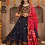 Navy Blue Rayon Embroidered With Mirror Work Navratri Chaniya Choli