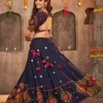 Navy Blue Rayon Embroidered With Mirror Work Navratri Chaniya Choli