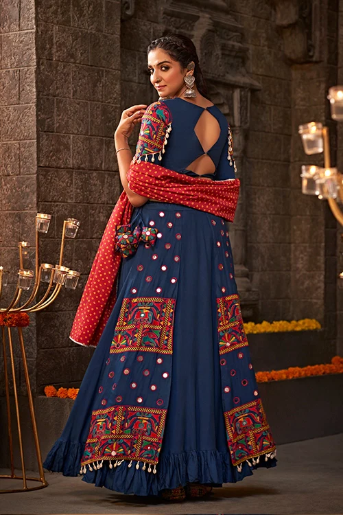 Blue Thread Embroidered Chaniya Choli For Indian Navratri Special Collection