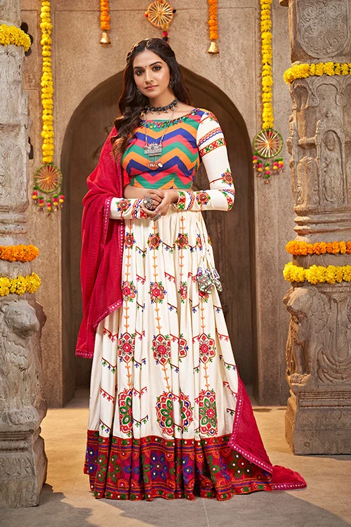 Pearl White Embroidered Navratri Special Chaniya Choli Collection