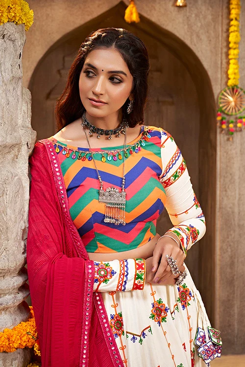 Pearl White Embroidered Navratri Special Chaniya Choli Collection