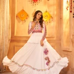 Gujarati White Navratri Lehenga Choli Set