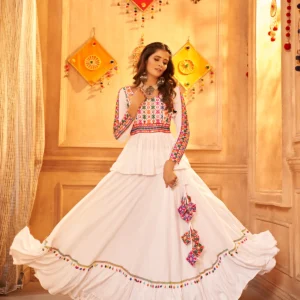 Gujarati White Navratri Lehenga Choli Set
