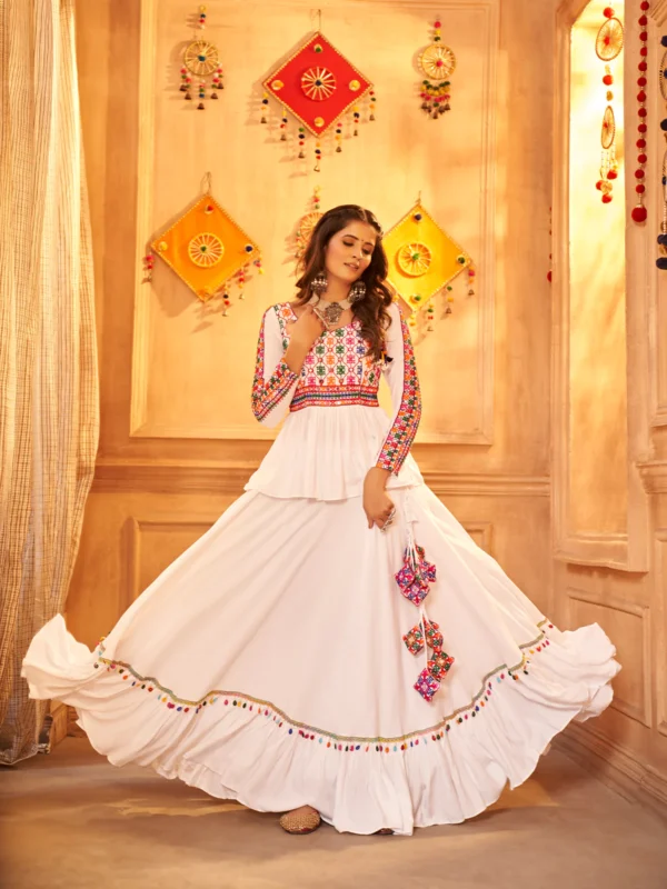 Gujarati White Navratri Lehenga Choli Set