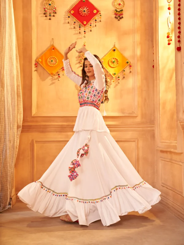 Gujarati White Navratri Lehenga Choli Set