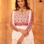 Gujarati White Navratri Lehenga Choli Set