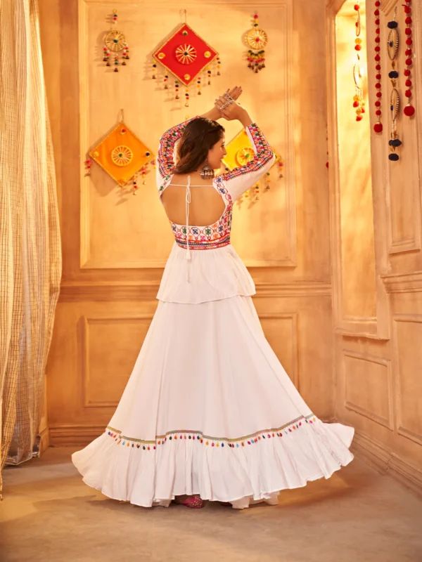 Gujarati White Navratri Lehenga Choli Set