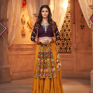 Gujarati Mustard Navratri Lehenga Choli Set
