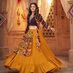 Gujarati Mustard Navratri Lehenga Choli Set