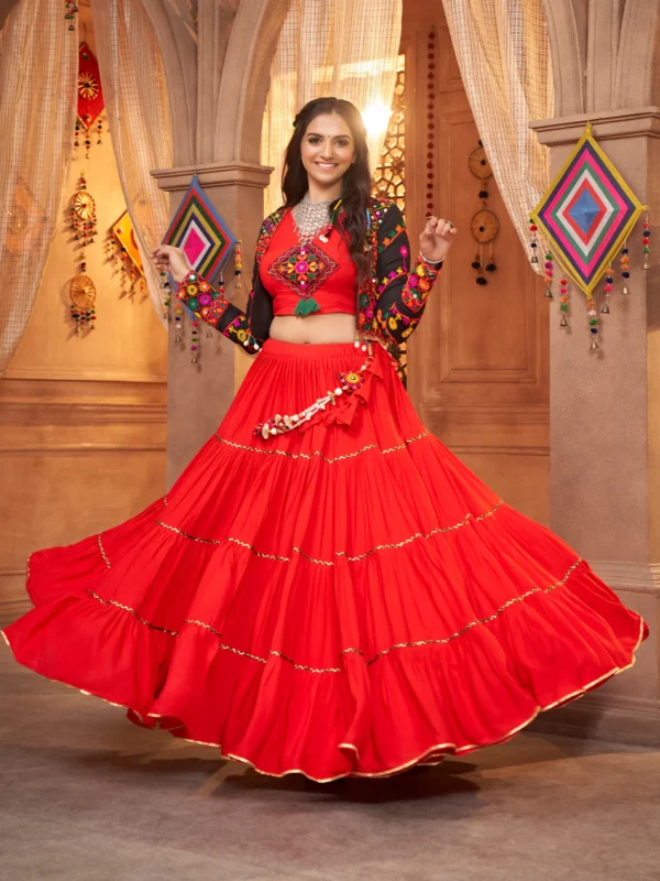 Gujarati Red Navratri Lehenga Choli Set