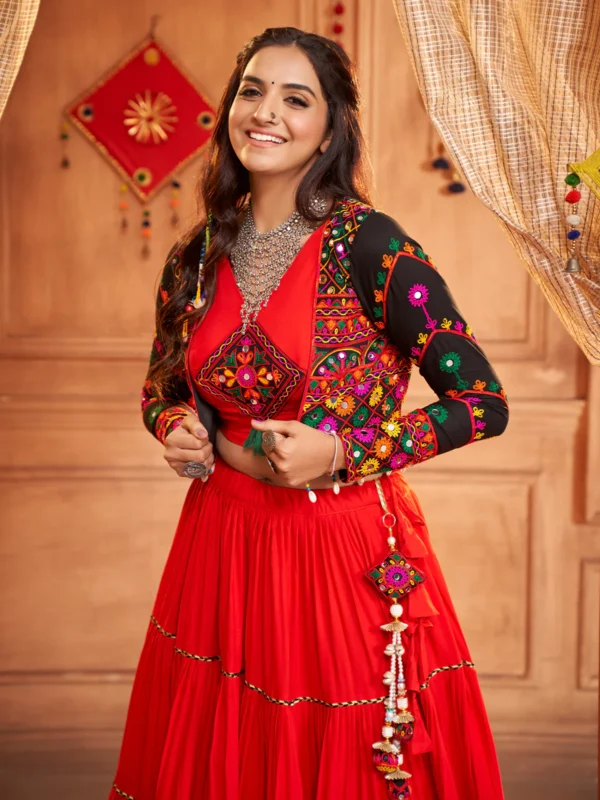 Gujarati Red Navratri Lehenga Choli Set