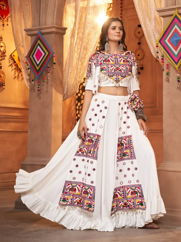Gujarati White Navratri Lehenga Choli