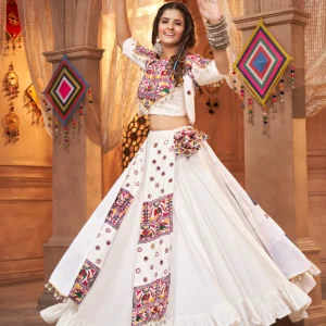 Gujarati White Navratri Lehenga Choli