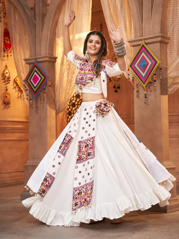 Gujarati White Navratri Lehenga Choli