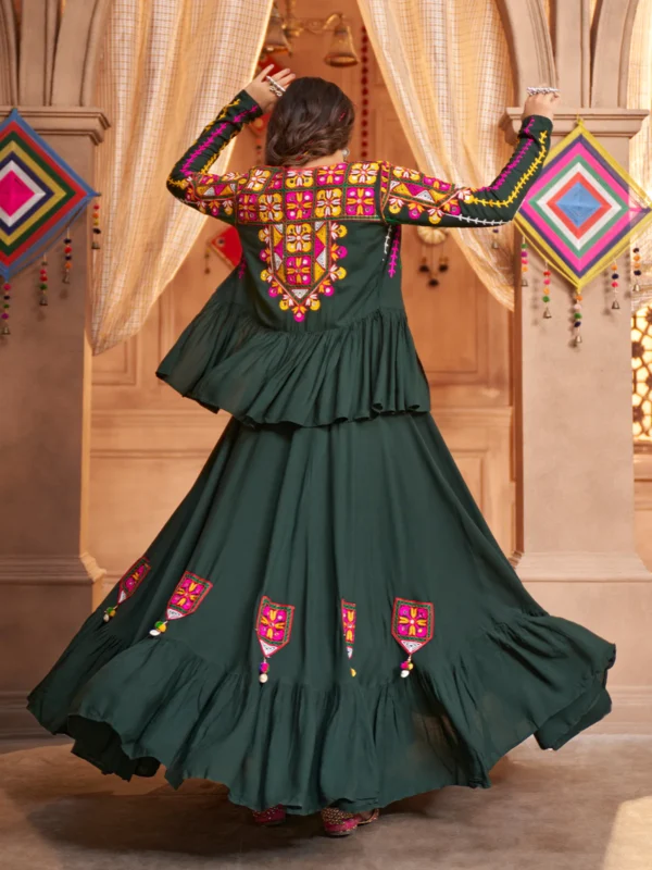 Gujarati Dark Green Navratri Lehenga Choli Set - WeftKart