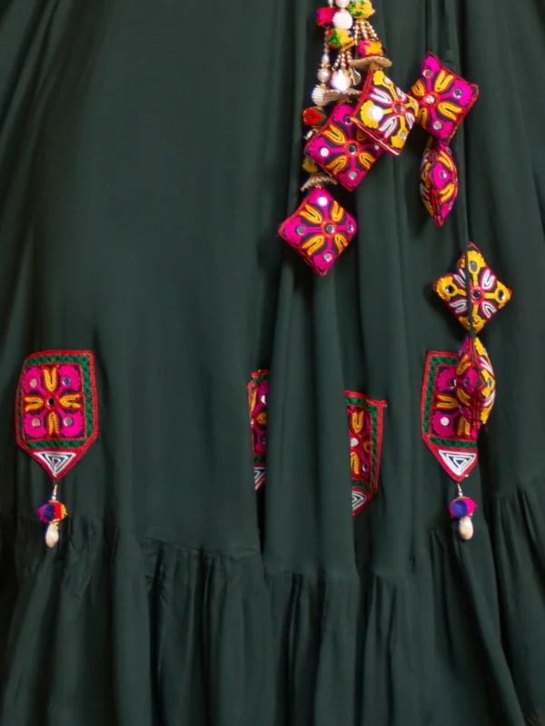 Gujarati Dark Green Navratri Lehenga Choli Set - WeftKart