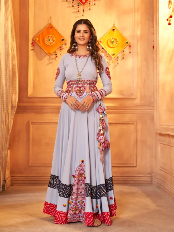 Gujarati Grey Navratri Lehenga Choli Set