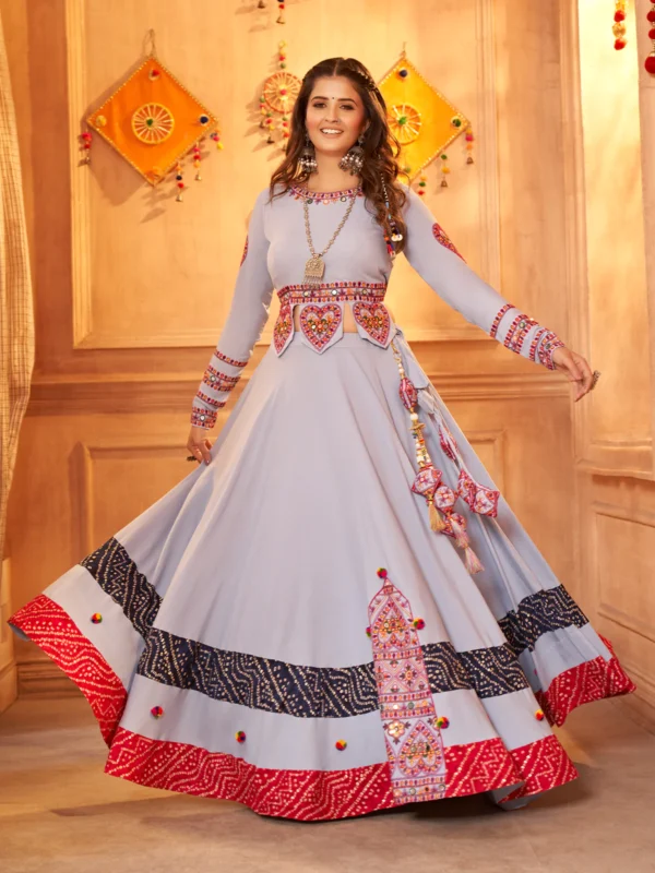 Gujarati Grey Navratri Lehenga Choli Set