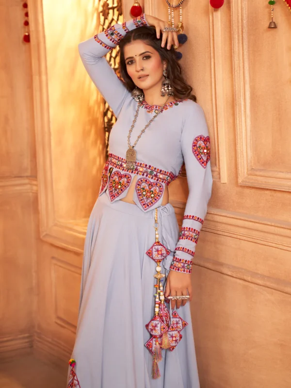 Gujarati Grey Navratri Lehenga Choli Set