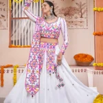 White Thread Work Rayon Navratri Lehenga Choli