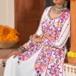 White Thread Work Rayon Navratri Lehenga Choli
