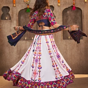 White Exclusive Embroidered With Mirror Work Navratri Chaniya Choli