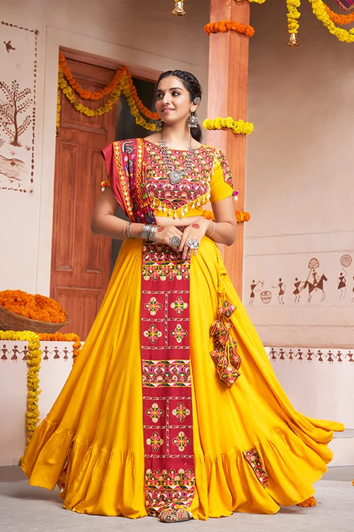 New Stylish Chaniya Choli with Exclusive Yellow Mirror Work