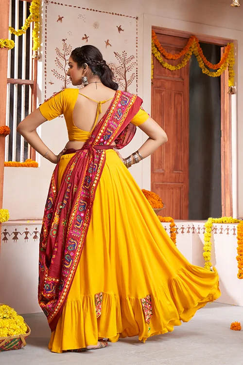 New Stylish Chaniya Choli with Exclusive Yellow Mirror Work