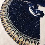 Dark Blue Embroidery Work Viscose Velvet Wedding Lehenga Choli