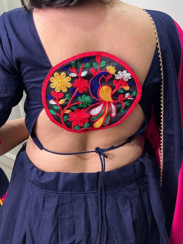 Navy Blue-Pink Gamthi Work Cotton Navratri Chaniya Choli