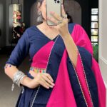 Navy Blue-Pink Gamthi Work Cotton Navratri Chaniya Choli