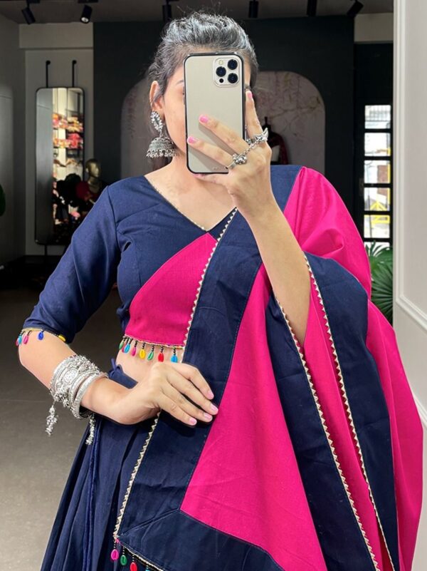 Navy Blue-Pink Gamthi Work Cotton Navratri Chaniya Choli