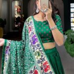 Wedding Wear Lehenga Choli Green Patola Print Dola Silk